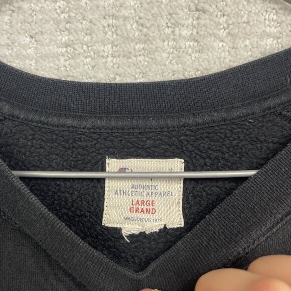 Champion Sweatshirt Men L Black White Crew Neck Sweater Script Spell Out - Picture 7 of 13